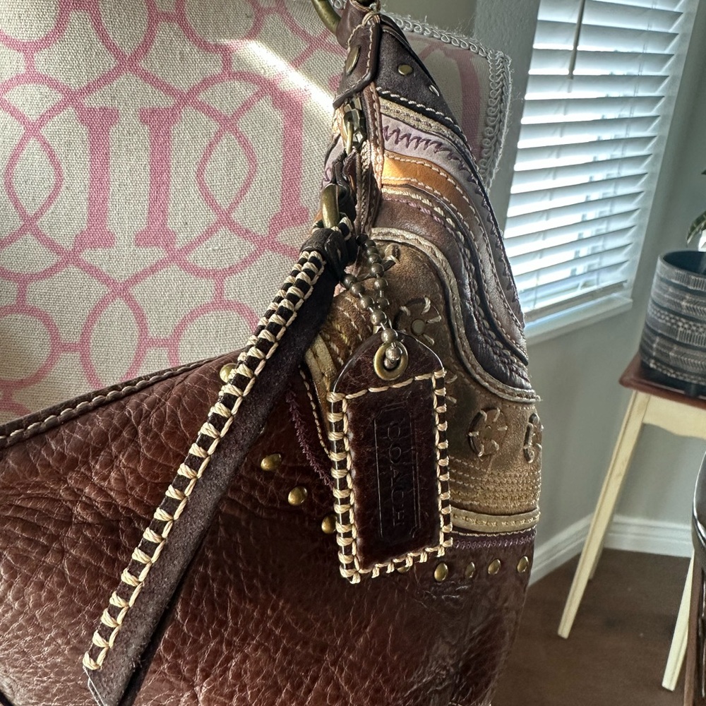 Coach Brown Leather vintage hobo Y2K limited soho Dylan western shoulder bag - Picture 3 of 5